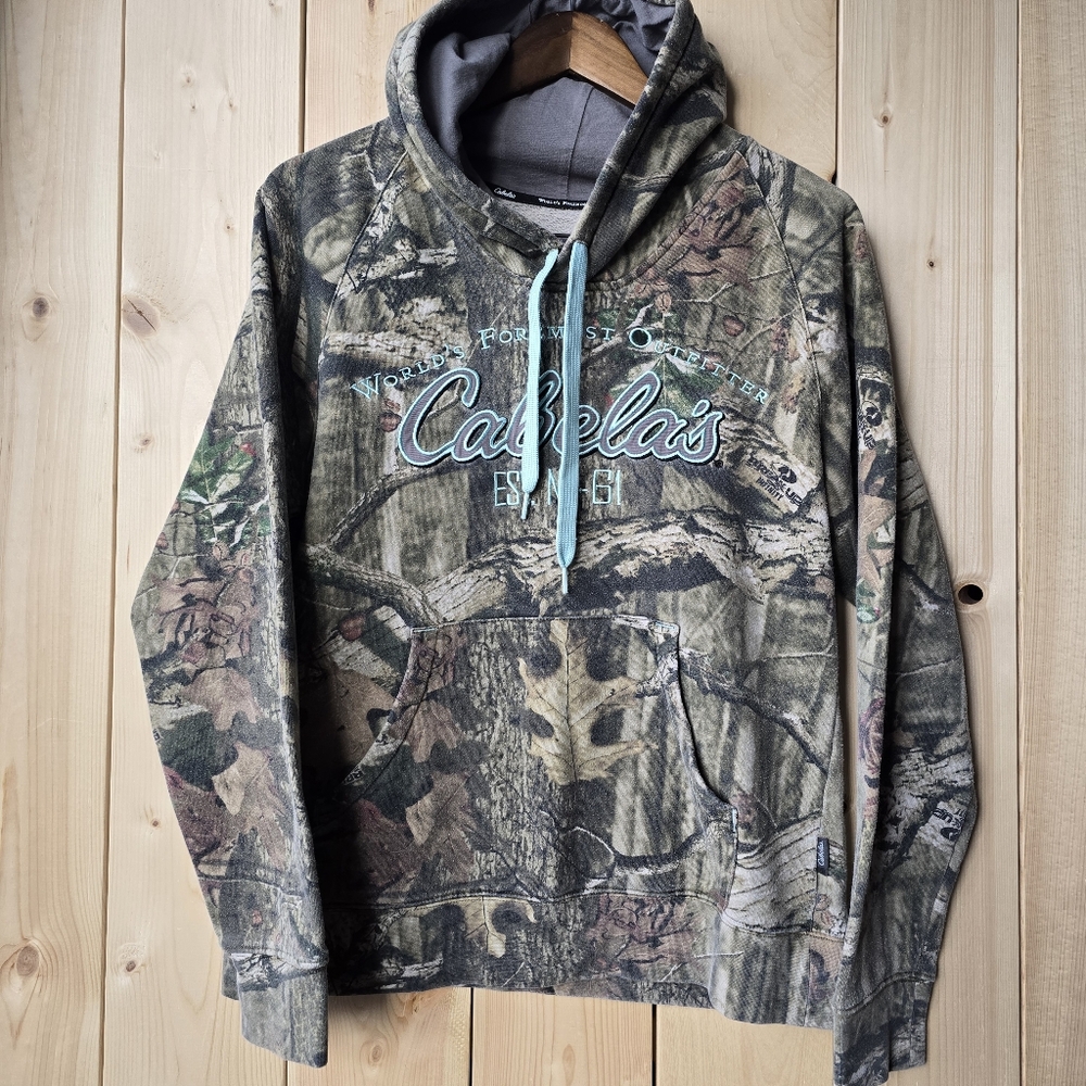 Cabela's Camouflage Hoodie Green Blue Womens Medium